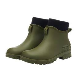 FNKDOR Gummistiefel Damen Herren Unisex Kurz Weitschaft Rutschfest Modisch Regenstiefel mit Gefütterte (Green, 40) von FNKDOR