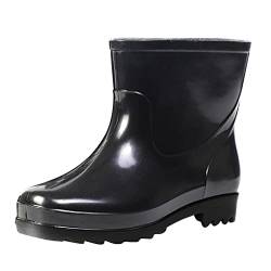 FNKDOR Gummistiefel Herren Kurz Lackleder Weitschaft Regenstiefel von FNKDOR