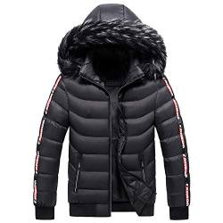 FNKDOR Herren Winterjacke mit Abnehmbar Fellkapuze Warm Steppjacke Leichte Daunenjacke Schwarz L von FNKDOR