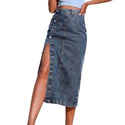 FNKDOR Jeansrock Damen lang Seitlicher Knopfleiste Hohe Taille Bleistiftrock Wickelrock von FNKDOR