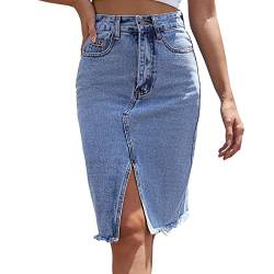 FNKDOR Jeansrock Midi Damen Seitlicher Mit Schlitz Hohe Taille Bodycon Bleistiftrock Midirock von FNKDOR