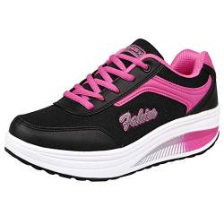 FNKDOR Keilabsatz Sneaker Damen Leichte Plateau Laufschuhe Atmungsaktiv Stoff Turnschuhe Comfort Fitness Sportschuhe Schwarz 39 von FNKDOR