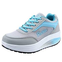 FNKDOR Mode Frauen Mesh Schuhe Damen Plateau Sneaker Turnschuhe (37, Blau) von FNKDOR