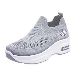 FNKDOR Ohne Schnürsenkel Keilabsatz Sneaker Damen Plateau Turnschuhe Schlupfschuhe Atmungsaktiv Slip On Sportschuhe (Gray, 36) von FNKDOR