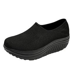 FNKDOR Ohne Schnürsenkel Slip On Shake Schuhe Damen Plateau Keilabsatz Sneaker Mesh Atmungsaktiv Turnschuhe Casual Daily Sportschuhe (Black, 37.5) von FNKDOR