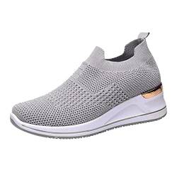 FNKDOR Ohne Schnürsenkel Sneaker Damen Hoch Keilabsatz Turnschuhe Atmungsaktiv Mesh rutschfest Laufschuhe Slip On Fitness Sportschuhe (Gray, 36) von FNKDOR