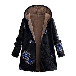 FNKDOR Teddyfutter Jacke mit Kapuze Damen Vintage Ethnisch Paisley Parka Damen Winterjacke Schwarz 5XL von FNKDOR