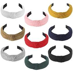 # Geknotete Stirnbänder für Frauen Mädchen 9 Stück breit schlicht Turban Stirnband Mode Knoten Haarbänder mit Volltonfarben (Coffee, One Size) von FNKDOR