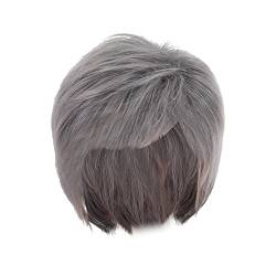 # Mode Damenperücke Silber Grau Kurzes Glattes Haar Hochtemperatur Seide Kopfbedeckung Perücke (Grey, One Size) von FNKDOR