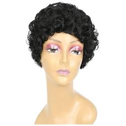 # Schwarzes, gewelltes, kurzes, lockiges Haar, kurze lockige Perücke, weibliche Kopfbedeckung, geeignet für Damenperücken, schwarze Perücke (Black, One Size) von FNKDOR