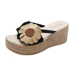 Zehentrenner Damen Flops Flower Flock Flip Sommer dicke Sohle Sandalen Damen Casual Fashion Damen Pantoffel von FNKDOR