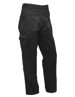 FNT Workwear Schwarze Herren Cargohose mit mehreren Taschen, Arbeitshose mit Knopf und Reißverschluss, Schwarz , 34W x 31L von FNT Workwear