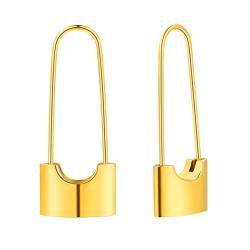 FOCALOOK 18k vergoldet Ohrringe für Damen Mädchen goldfarben Vorhängeschloss Hängeohrringe Schloss Form Ohrhänger trendiger Modeschmuck Accessoire für Party von FOCALOOK