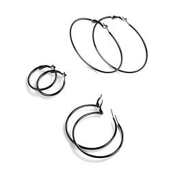 FOCALOOK 3 Paare Hoop Ohrringe Set Schwarz Creolen Große Runde Kreis Ohrringe 30/50/70mm Elegant Ohrschmuck für Frauen Mädchen Bürodamen von FOCALOOK