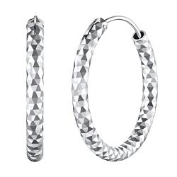 FOCALOOK 30mm Kreis Creolen für Damen Mädchen Silber 925 karierte Kreis Ohrringe Runde Hoop Earrings Street Style Statement Ohrringe Ohrschmuck für Party Geburtstag von FOCALOOK