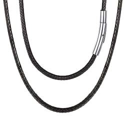 FOCALOOK 45CM Halskette Mode Kunstleder Collier Wachsschnur Kette 3mm breit Schwarz Geflochten Lederkette Gothic Lederband mit Edelstahl Verschluss für Männer Frauen Jungen Mädchen von FOCALOOK