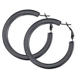 FOCALOOK 50mm Hoops Ohrringe Damen 5mm Quaderrohr Form Creolen schwarz Kreis Statement Kreolen Ohrringe Modeschmuck Accessoire für Alltagskleidung Abendkleid von FOCALOOK