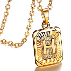 FOCALOOK Buchstabe H Anhänger Halskette 18k vergoldet Rechteck Tag mit 50+5cm Rolokette verstellbar Damen Mädchen Collier Schmuck für Geburtstag Jahrestag von FOCALOOK