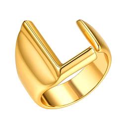 FOCALOOK Buchstabe L Ring goldfarbiger Initiale Offener Ring 18k vergoldet Ehering Partnerring Knöchel Ring Damen Mädchen Schmuck für Geburtstag Verlobung Jahrestag von FOCALOOK