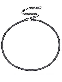 FOCALOOK Choker Kette Damen Mädchen 38+9cm kurze Halskette 3mm breit schwarz flache Schlangenkette verstellbar Gliederkette Accessoire Modeschmuck für Geburtstag Jahrestag von FOCALOOK