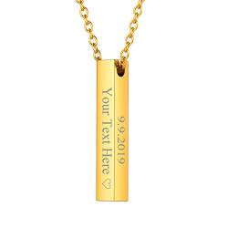 FOCALOOK Collier Damen Kette 46+5cm Rolokette mit 3D Bar Anhänger 18k vergoldet 4,8mm personalisiert Stab Quader Halskette verstellbar Geometrische Modeschmuck Accessoire von FOCALOOK