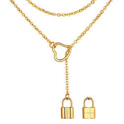 FOCALOOK Damen Collier 18k vergoldet Lariat Y-Halskette Herz Ring und Schloss Anhänger mit 80cm lang Rolokette personalisiert Y-Kette trendig Mädchen Frauen Modeschmuck für Party Geburtstag von FOCALOOK