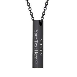 FOCALOOK Damen Collier schwarz personalisiert 3D Stab Bar Anhänger mit 46+5cm Rolokette verstellbar Halskette trendig Geometrischer Quader Schmuck Accessoire für Frauen Herren von FOCALOOK