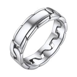 FOCALOOK Damen Ehering Verlobungsring Trauring Edelstahl 4mm breit Bandring Panzerkette Design Antragsring Partnerring Modeschmuck Accessoire für Frauen Größe 52 (16.6) von FOCALOOK