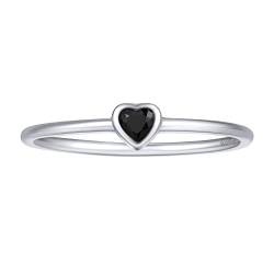 FOCALOOK Damen Herren Ehering Verlobungsring Trauring 925 Sterling Silber Schwarzen Herz Zirkonia Solitär Ring Antragsring Partnerring Schmuck Größe 57 (18.1) von FOCALOOK