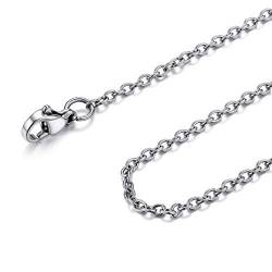 FOCALOOK Damen Herren Kette 2mm dünne Rolokette Edelstahl Halskette Ersatzkette für Anhänger silberfarben Gliederkette 45cm von FOCALOOK