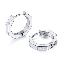 FOCALOOK Damen Herren Punk Stil Ohrringe Edelstahl Achteck Huggie Kreolen Ohrringe Ohr Piercing Modeschmuck Accessoire Ear Studs für Frauen Männer von FOCALOOK