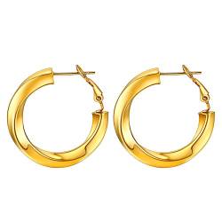 FOCALOOK Damen Hoop Ohrringe 30mm 18k vergoldet 5mm verdrillte Rohr Kreis Statement Ohrringe Retro Stil Creolen Ohr Piercing Modeschmuck Accessoire für Bürodamen Office Lady von FOCALOOK