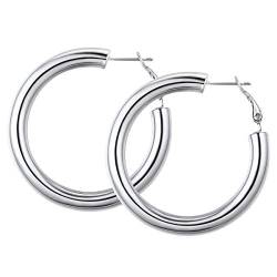 FOCALOOK Damen Hoop Ohrringe 40mm Edelstahl Statement Ohrringe 5mm dicke Kreis Creolen Frauen Mädchen Ohr Piercing Modeschmuck Accessoire für Bürodamen Office Lady von FOCALOOK