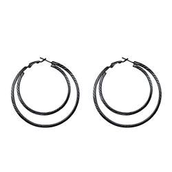 FOCALOOK Damen Hoop Ohrringe schwarz Edelstahl Doppel Kreis Creolen 60mm/45mm Kreis Statement Ohrringe Frauen Mädchen Ohr Piercing Modeschmuck Accessoire für Bürodamen Office Lady von FOCALOOK