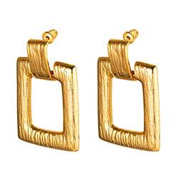 FOCALOOK Damen Minimalism Geometrische Ohrringe Viereck baumeln Ohrringe Gold überzogen Ohrstecker Ohrschmuck für Party Bürodamen von FOCALOOK