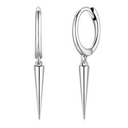 FOCALOOK Damen Punk Stil Baumeln Ohrringe Silber 925 Huggie Kreolen mit umgekehrtem Kegel Street Style kleine Ohrringe Ohrschmuck für Party Geburtstag von FOCALOOK