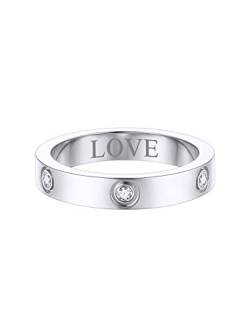 FOCALOOK Damen personalisiert Ehering Verlobungsring Trauring Edelstahl 4mm breit Bandring mit funkelnden CZ eingelegt Antragsring Partnerring Modeschmuck für Frauen Größe 52 (16.6) von FOCALOOK