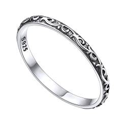 FOCALOOK Ehering Partnerring für Männer 925 Silber 2mm breit Vorsteckring Verlobungsring Trauring Vintage Keltischen Knoten Muster Schmuck für Valentinstag Größe 64 (20.4) von FOCALOOK