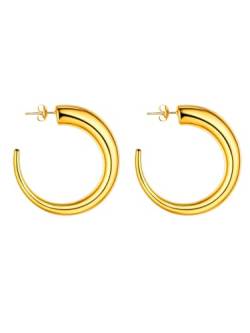 FOCALOOK Gold Ohrringe Dicke Creolen Edelstahl Dicke Ohrringe Hoop Earrings Außendurchmesser 45mm Trendig Accessoire Modeschmuck von FOCALOOK