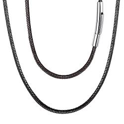 FOCALOOK Halskette/Armband personalisiert Kunstleder Collier Schwarz Wachsschnur Kette 75CM 2mm Geflochten Lederkette Name Gravur Lederband mit Edelstahl Verschluss für Männer Frauen Jungen Mädchen von FOCALOOK