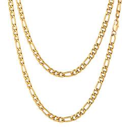 FOCALOOK Halskette für Männer Jungen 18k vergoldet Edelstahl Gliederkette 5mm massiv 3+1 Figarokette Halskette Punk Hip Hop Rapper Halsschmuck 45cm/18 von FOCALOOK