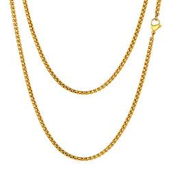FOCALOOK Halskette für Männer Jungen 18k vergoldet Edelstahl Gliederkette 5mm massiv Marina Kette Halskette Punk Hip Hop Rapper Halsschmuck 70cm/28(Gold) von FOCALOOK