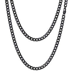 FOCALOOK Halskette für Männer Jungen schwarz Edelstahl kubanische Gliederkette 5mm/45cm hochglanzpoliert Panzerkette Halskette Punk Hip Hop Rapper Halsschmuck tolles Geschenk für Weihnachten von FOCALOOK