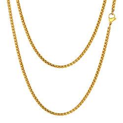 FOCALOOK Herren Halskette Edelstahl 5mm massiv Marina Kette Halskette Männer Jungen Gliederkette goldfarben Punk Hip Hop Rapper Halsschmuck 60cm(Gold) von FOCALOOK