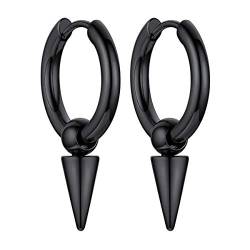 FOCALOOK Herren Ohrringe schwarz Edelstahl Huggie Creolen mit umgekehrtem Kegel Ohrstecker Ohr Piercing Punk Stil Modeschmuck Accessoire für Jungen Mädchen von FOCALOOK