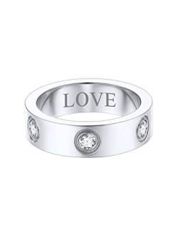 FOCALOOK Herren Partnerring Edelstahl Ehering personalisiert Verlobungsring 6mm breit Trauring Antragsring mit CZ eingelegt Hochzeit Verlobung Schmuck für Männer Größe 59 (18.8) von FOCALOOK