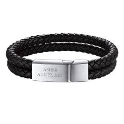 FOCALOOK Herren Personalisiertes Armband Mikrofaser-Lederarmband zum Geburtstag, Valentinstag, zu Weihnachten, hautfreundliches Armband für Geliebte/Vater/Ehemann/Sohn/Freund von FOCALOOK