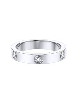 FOCALOOK Herren Ring Damen Ring Edelstahl Ringe Bandring 4mm breit Verlobungsring Paar 59mm Partner Ringe mit CZ Eheringe Ring Schmuck Valentinstag für Verlobung von FOCALOOK