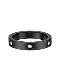 FOCALOOK Herren Ring Damen Ring Ring Schwarz Edelstahl Ringe Verlobungsring Paar 59mm Bandring 4mm breit Eheringe Partner Ringe mit CZ Ring Schmuck Valentinstag für Verlobung von FOCALOOK