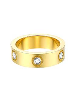 FOCALOOK Herren Ring Edelstahl Gold Ring Damen Edelstahl Ringe Eheringe Solitär Ring 57mm Partnerringe Verlobungsring 6mm breit Hochzeitsringe Ring Schmuck für Verlobung Hochzeit von FOCALOOK